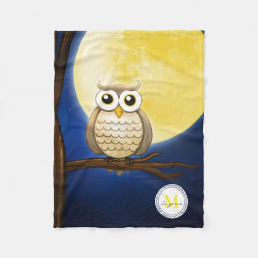 Cute Night Wise Owl | Decoratief Fleece Deken (Voorkant)