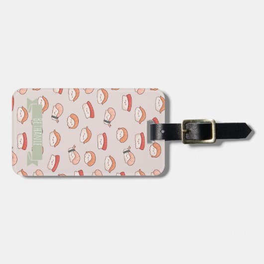 Cute Nigiri Sushi Seamless Pattern Bagagelabel (Voorkant horizontaal)