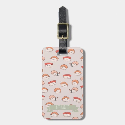 Cute Nigiri Sushi Seamless Pattern Bagagelabel (Voorkant verticaal)