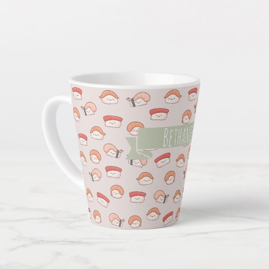Cute Nigiri Sushi Seamless Pattern Latte Mok (Linkerhoek)