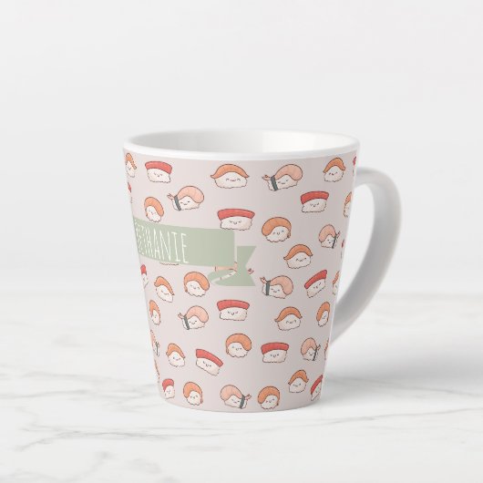 Cute Nigiri Sushi Seamless Pattern Latte Mok (Rechterhoek)