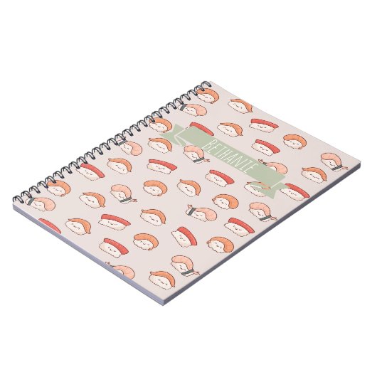 Cute Nigiri Sushi Seamless Pattern Notitieboek (Linkerzijde)