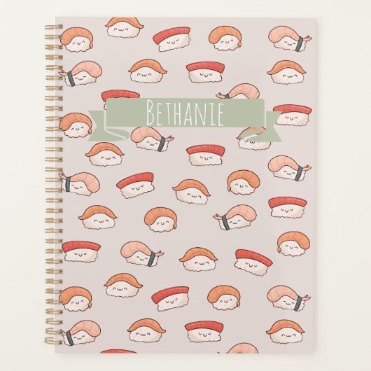 Cute Nigiri Sushi Seamless Pattern Planner (Voorkant)