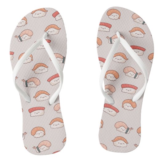 Cute Nigiri Sushi Seamless Pattern Teenslippers (Voetbed)