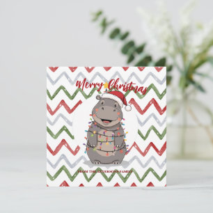 Cute Nijlpaard Kerstboom dierentuin safari Kerst g Feestdagenkaart