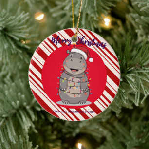 Cute Nijlpaard Kerstboom dierentuin safari Kerst g Keramisch Ornament