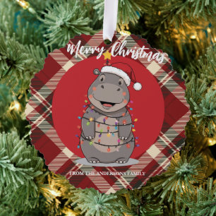 Cute Nijlpaard Kerstboom dierentuin safari Kerst g Ornament Kaart