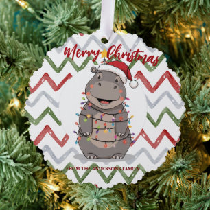 Cute Nijlpaard Kerstboom dierentuin safari Kerst g Ornament Kaart