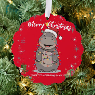 Cute Nijlpaard Kerstboom dierentuin safari Kerstmi Ornament Kaart