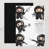 Cute Ninja Birthday Party Invitation Kaart (Voorkant / Achterkant)