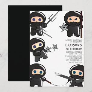 Cute Ninja Birthday Party Invitation Kaart