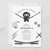 Cute Ninja Birthday Party Invitation Kaart (Voorkant)
