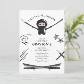 Cute Ninja Birthday Party Invitation Kaart (Staand voorkant)