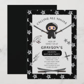 Cute Ninja Birthday Party Invitation Kaart (Voorkant / Achterkant)