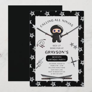 Cute Ninja Birthday Party Invitation Kaart