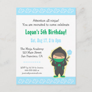 Cute Ninja Boy Kids Birthday Party Invitations Kaart