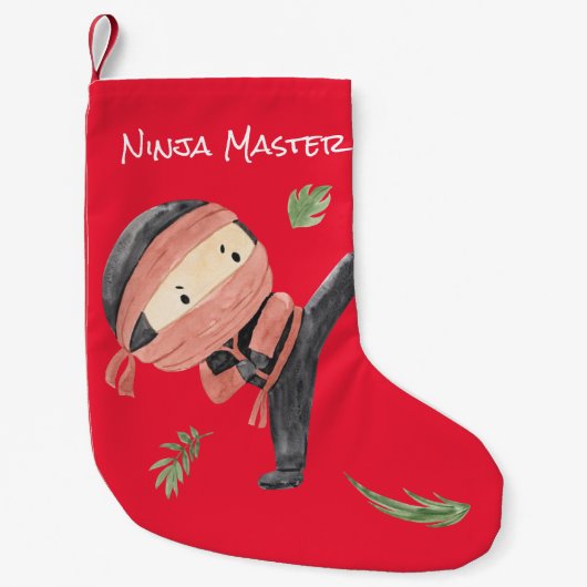 Cute Ninja in het Oranje - Personalized Holiday Gi Kleine Kerstsok (Voorkant)