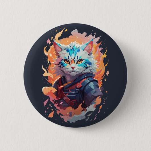 Cute Ninja Kat Krijger Ontwerp Ronde Button 5,7 Cm (Voorkant)