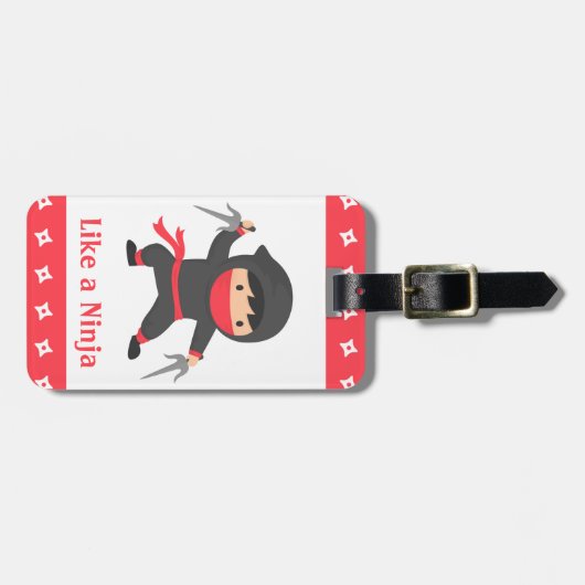 Cute Ninja Kind met Sai Weapons voor kinderen Bagagelabel (Voorkant horizontaal)