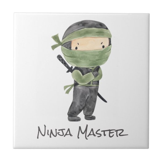 Cute Ninja Kinder Genderneutraal Groen Tegeltje (Voorkant)