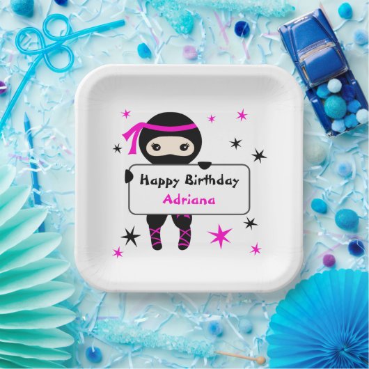 Cute Ninja Kinder Warrior Girl Pink Bday Party Papieren Bordje (Feest)