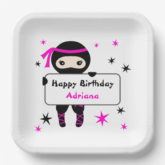 Cute Ninja Kinder Warrior Girl Pink Bday Party Papieren Bordje (Voorkant)