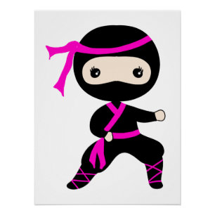 Cute Ninja Kinder Warrior Girl Pink Bday Party Perfect Poster