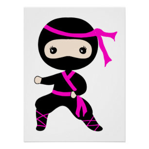 Cute Ninja Kinder Warrior Girl Pink Bday Party Perfect Poster