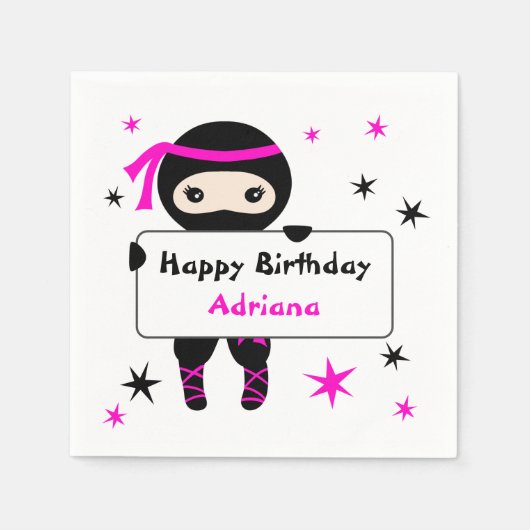 Cute Ninja Kinder Warrior Girl Pink Bday Party Servet (Voorkant)