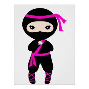 Cute Ninja Kinder Warrior Girl Standing Bday Party Perfect Poster