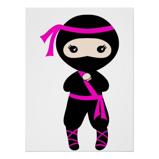 Cute Ninja Kinder Warrior Girl Standing Bday Party Perfect Poster (Voorkant)