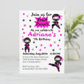 Cute Ninja Kinder Warrior Girls Pink Birthday Part Kaart (Staand voorkant)