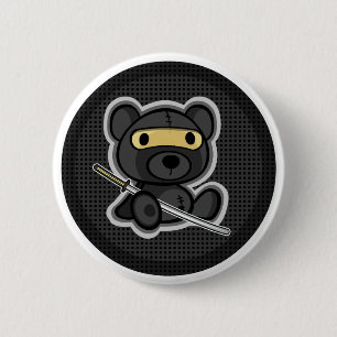 Cute ninja samurai warrior teddy beer button