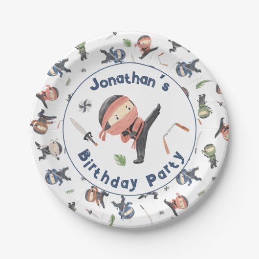 Cute Ninja Warrior Kids Birthday Party Custom Name Papieren Bordje (Voorkant)