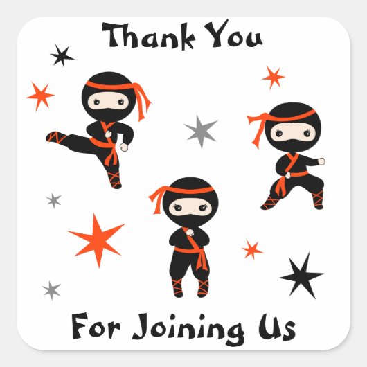 Cute Ninja Warrior Kids Birthday Party Favor Vierkante Sticker (Voorkant)