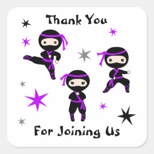 Cute Ninja Warrior Kids Birthday Party Favor Vierkante Sticker