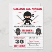 Cute Ninja Warrior Kids Birthday Party Invitation Kaart (Voorkant)
