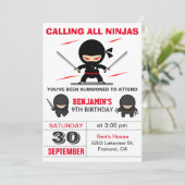 Cute Ninja Warrior Kids Birthday Party Invitation Kaart (Staand voorkant)