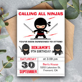 Cute Ninja Warrior Kids Birthday Party Invitation Kaart