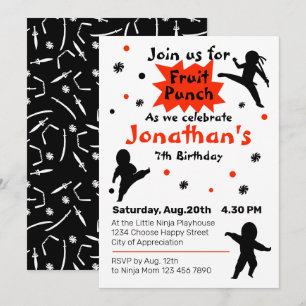 Cute Ninja Warrior Kids Birthday Party Kaart