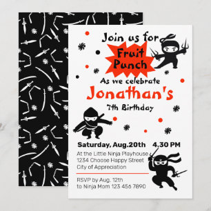 Cute Ninja Warrior Kids Birthday Party Kaart