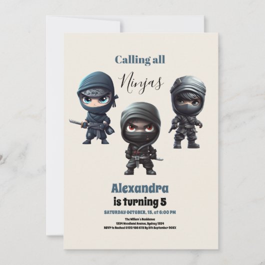 Cute Ninja Warrior Kids Birthday Party Kaart (Voorkant)