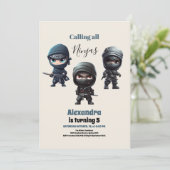 Cute Ninja Warrior Kids Birthday Party Kaart (Staand voorkant)