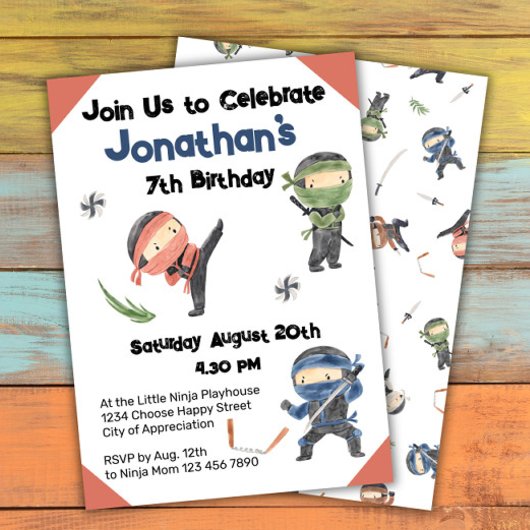 Cute Ninja Warrior Kids Birthday Party Kaart