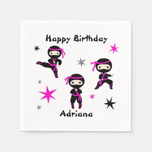 Cute Ninja Warrior Kids Birthday Party Servet (Voorkant)