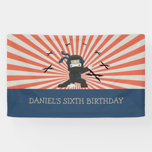 Cute Ninja Warrior Kids Birthday Party Spandoek (Horizontaal)