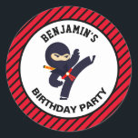 Cute Ninja Warrior Kids Birthday Party Sticker<br><div class="desc">Kute gunt stickers voor een ninja-themafeestje. Pas het aan met de naam van uw kind.</div>