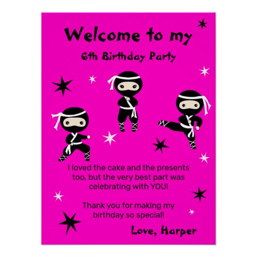Cute Ninja Warrior Kinder Bday Party Welcome Sign Perfect Poster (Voorkant)