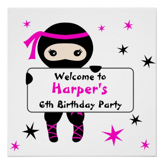 Cute Ninja Warrior Kinder Bday Party Welcome Sign Perfect Poster (Voorkant)