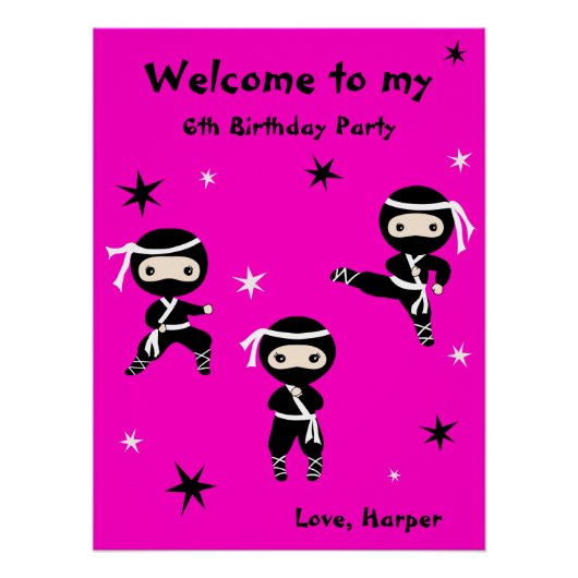 Cute Ninja Warrior Kinder Bday Party Welcome Sign Perfect Poster (Voorkant)
